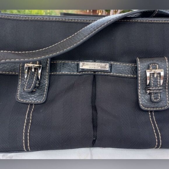 Etienne Aigner Black Signature Fabric Buckle Zipper Handbag 7×13×6 - Picture 1 of 10